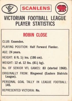 1974 Scanlens VFL #112 Robin Close Back